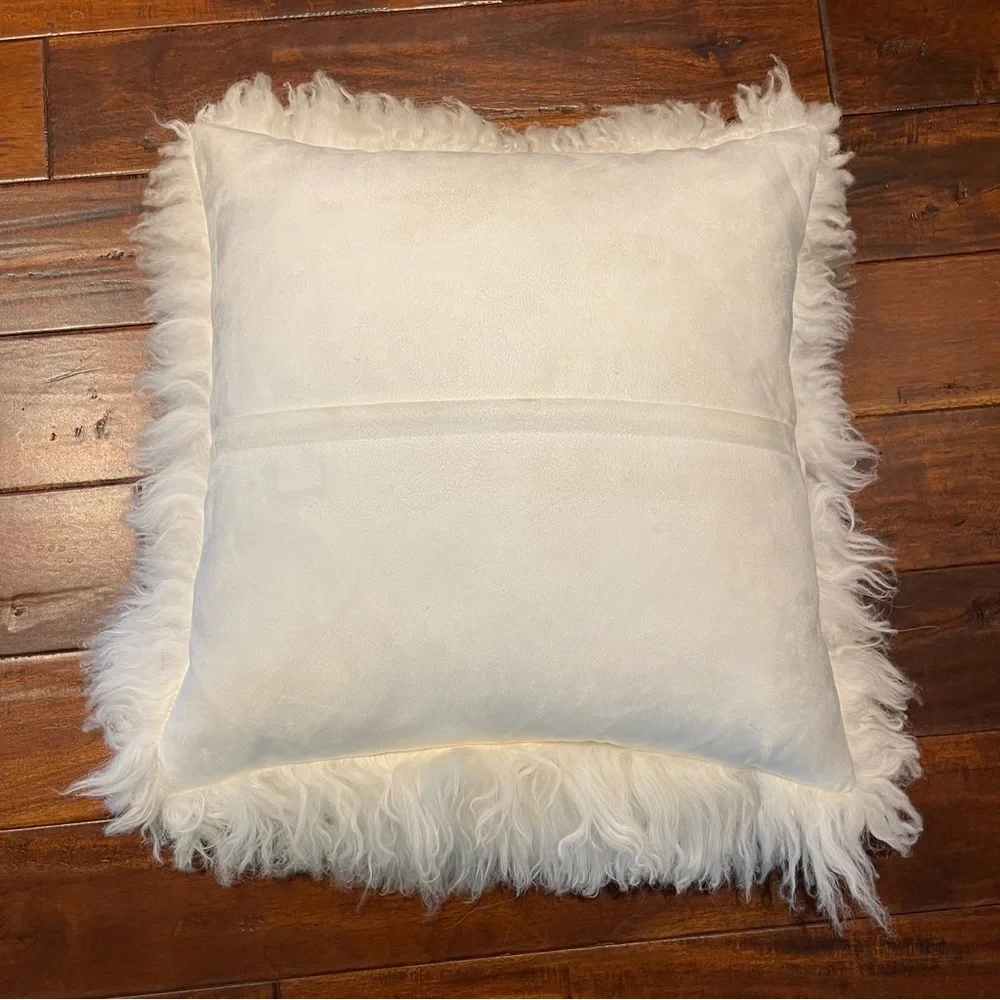 R H Mongolian wool throw pillow white/cream
